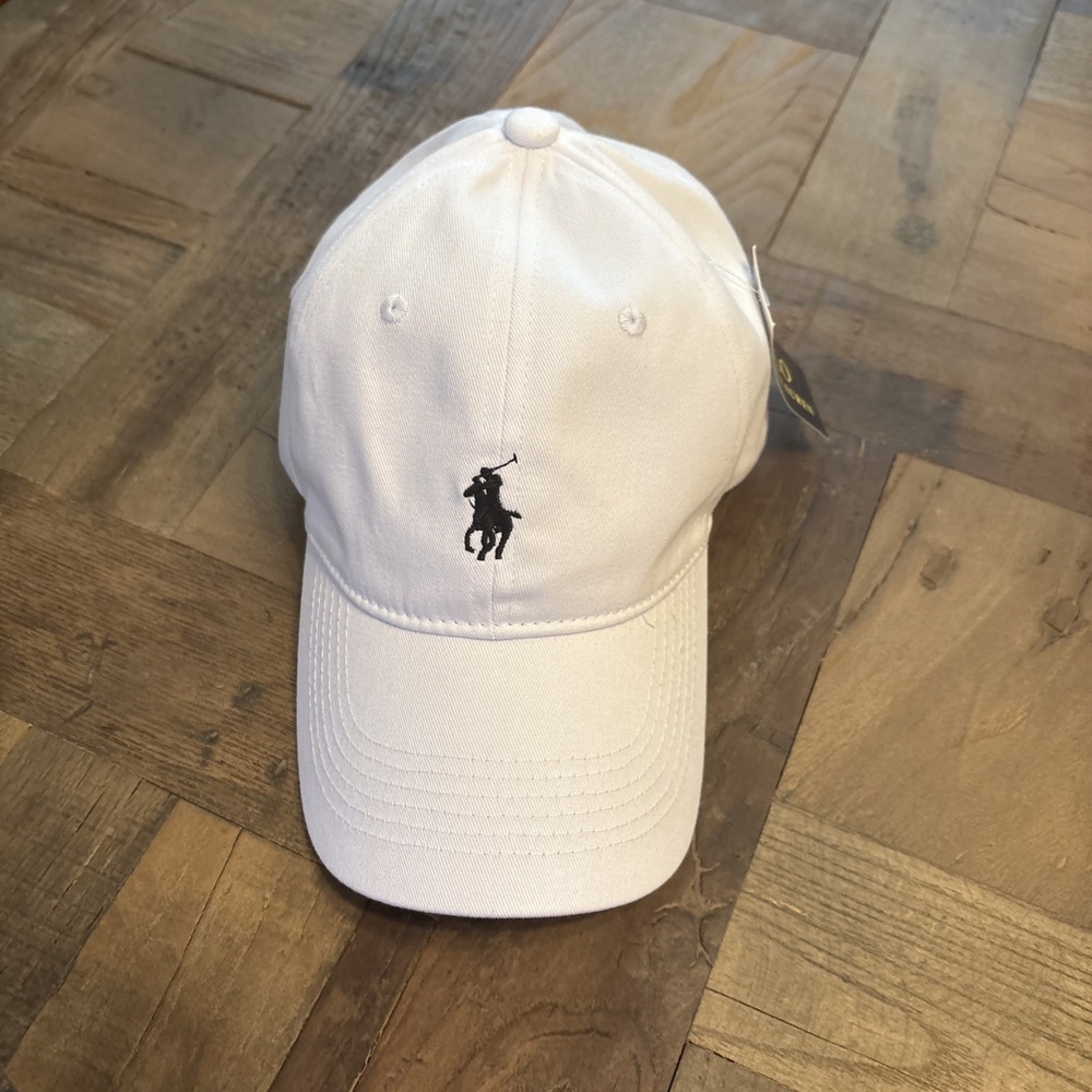 Polo Ralph Lauren Men's White/Blue Baseball Cap Adjustable Chino Cotton Hat NWT